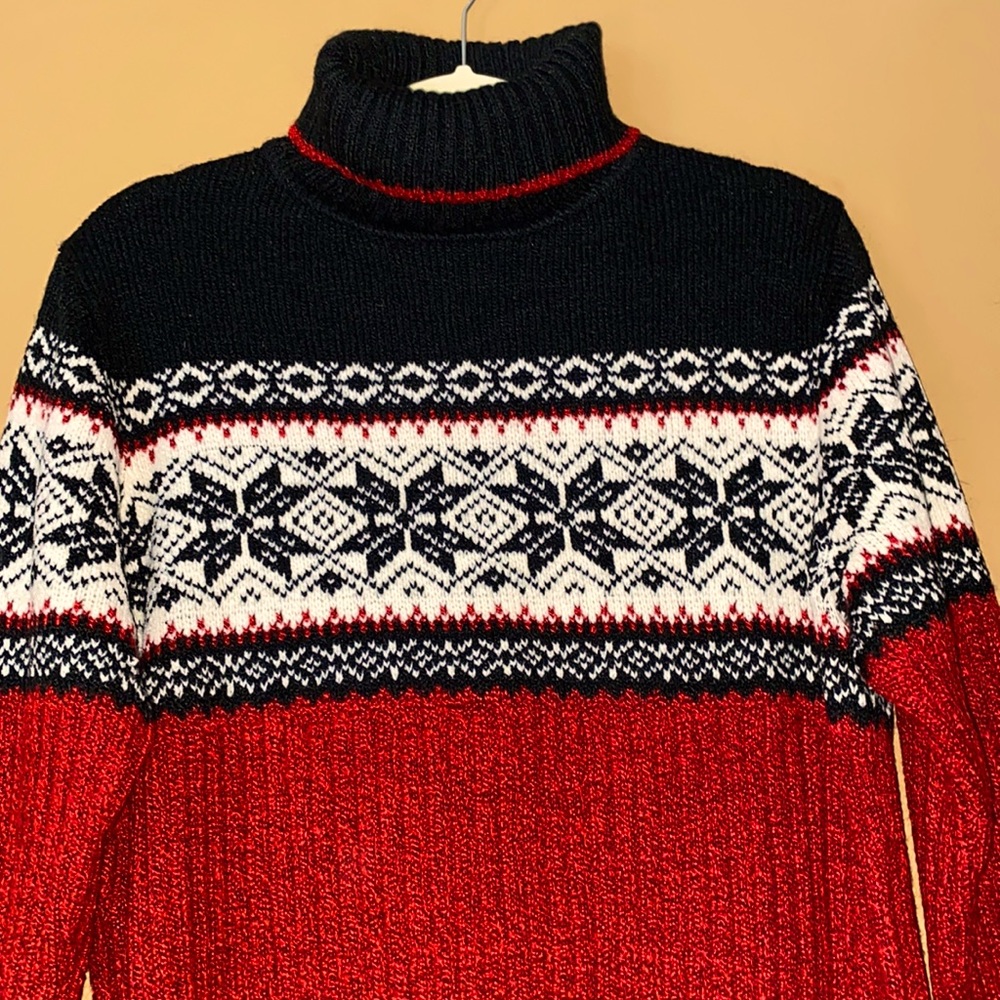 Carolyn Taylor Red, Black and White Turtleneck Sweater Size Large